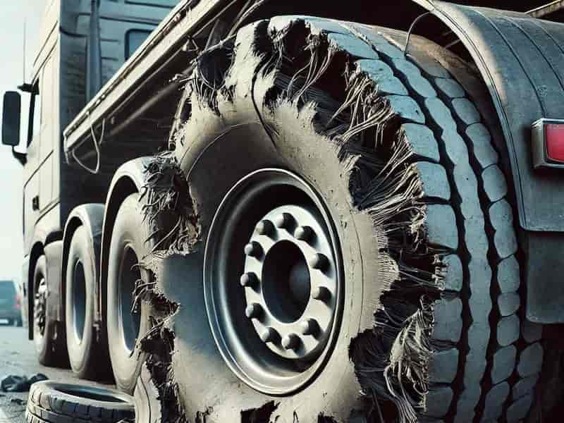 Rueda de camion reventada rota